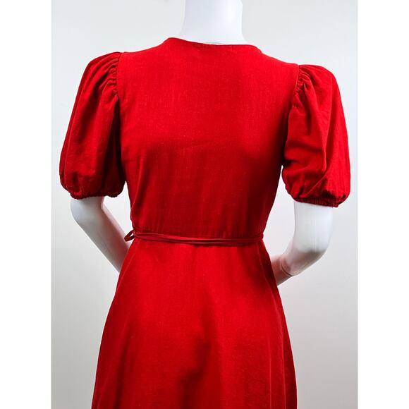 Women's Zara Red Lined Blend Wrap Puffed Sleeve Mini Dress Size XS - Picture 10 of 12